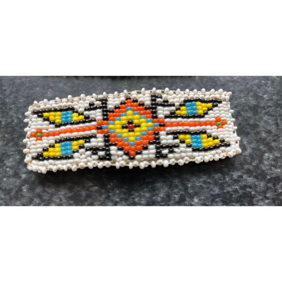 Vintage Handmade Native American Large Beaded Barrette In Classic Beaded Pattern - Picture 2 of 4